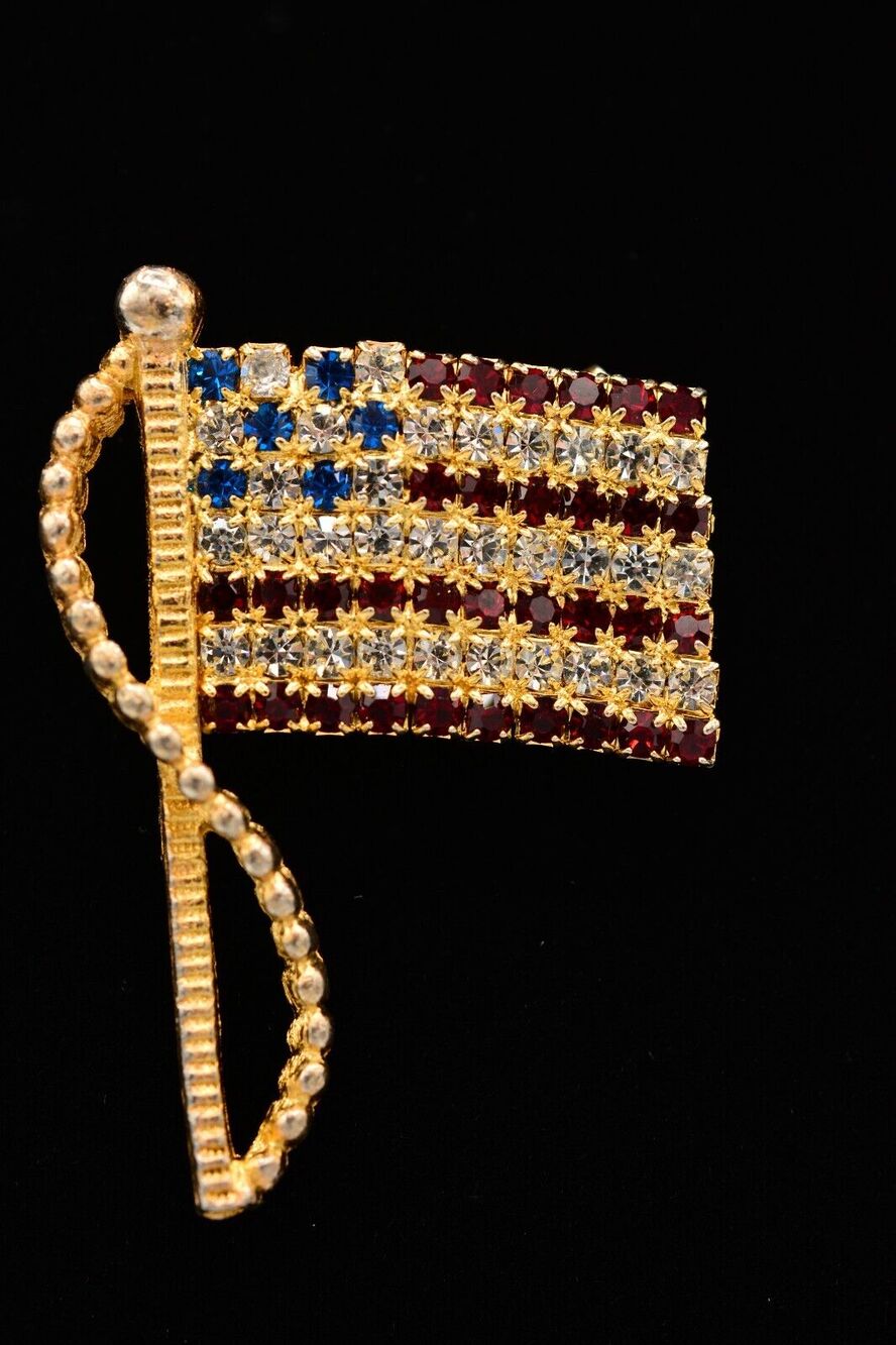 Rafaelia Vintage Pin Brooch American Flag USA Gold Tone Signed 1980s BinAH